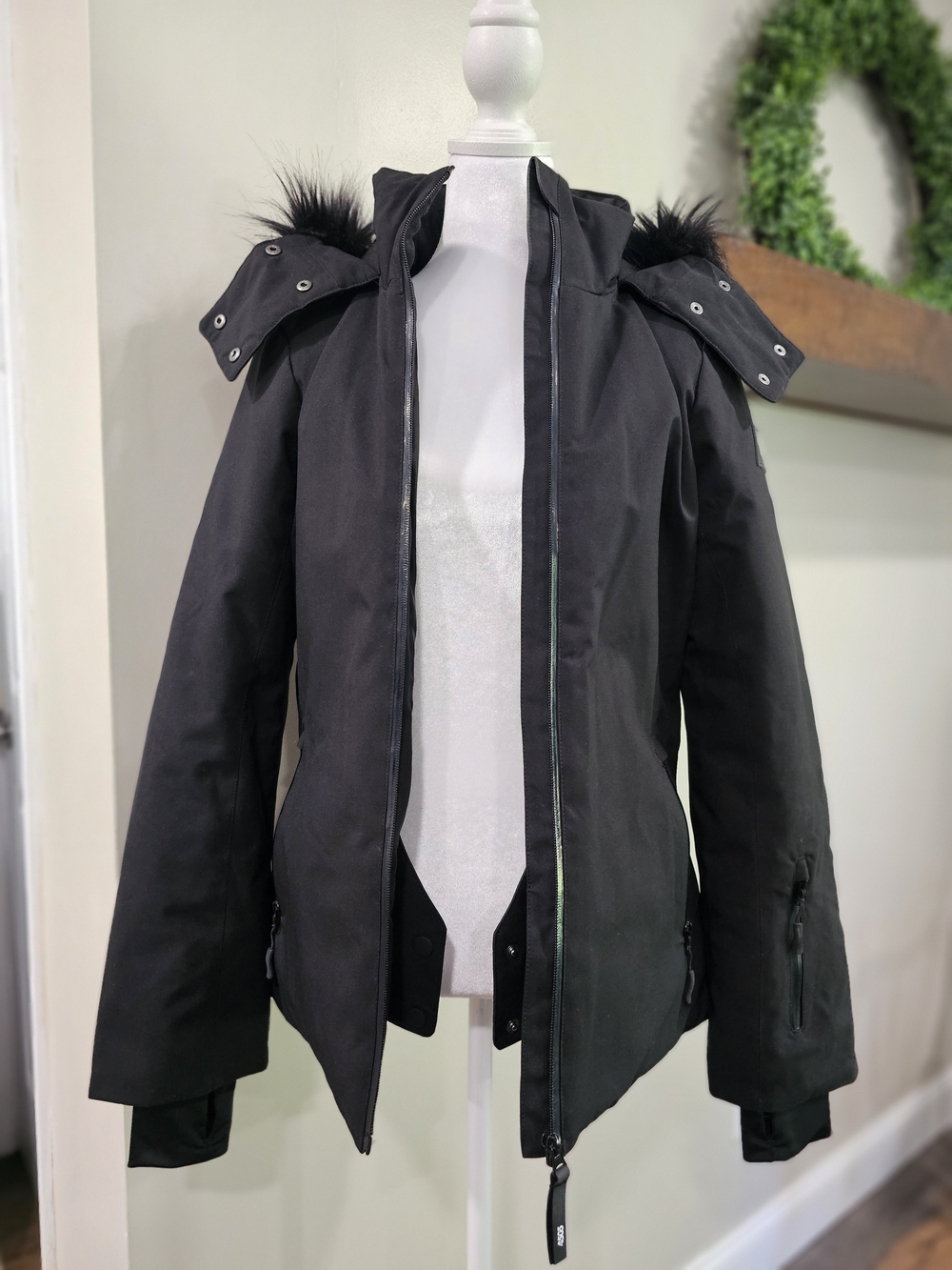 ASOS Ski & Snow - Black Women's Hooded Winter Jacket with Faux Fur Trim